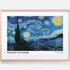 Van Gogh The Starry Night 1889 Vintage Poster Art Print | Colorful Print, Vincent Van Gogh Print, Van Gogh Art, MoMA Exhibition Poster