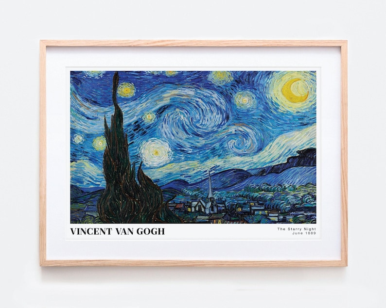 Van Gogh The Starry Night 1889 Vintage Poster Art Print | Colorful Print, Vincent Van Gogh Print, Van Gogh Art, MoMA Exhibition Poster