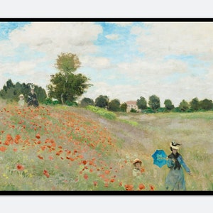 Monet The Poppy Field near Argenteuil Vintage Exhibition Poster Art Print| Claude Monet Print, Monet Poster, Monet Painting, Famous Art N33B