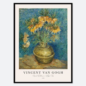 Póster de Vincent Van Gogh: Fritilarias imperiales en un jarrón de cobre, pintura de flores vintage, impresión artística para pared / Naturaleza muerta floral colorida V38