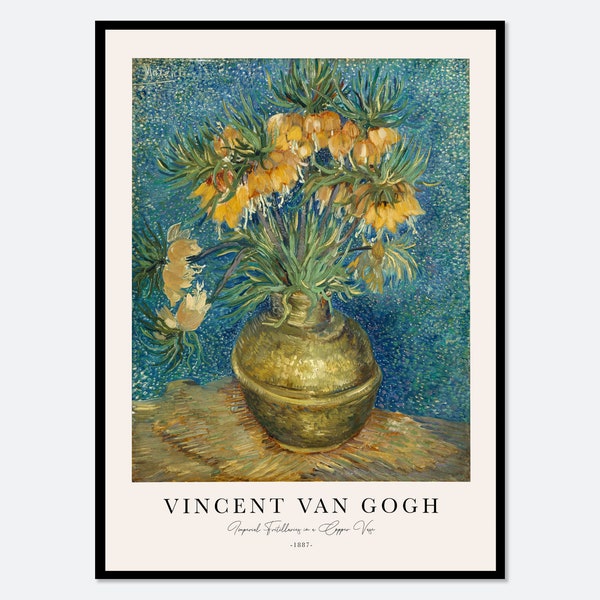 Vincent Van Gogh Imperial Fritillaries in a Copper Vase Vintage Flowers Painting Poster Wall Art Print | Colorful Floral Still Life V38