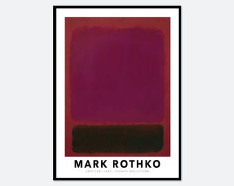 May include: A framed art print featuring a Mark Rothko painting with a large magenta rectangle over a smaller dark brown rectangle on a red background. The text MARK ROTHKO and UNTITLED (1967), PRIVATE COLLECTION is printed in black at the bottom.