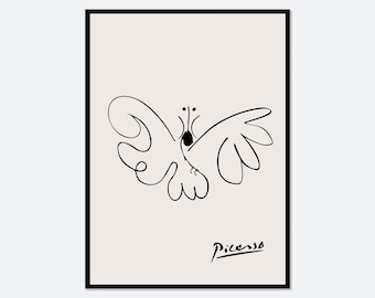 Pablo Picasso Butterfly Sketch Line Drawing Art Print | Esquisse Le Papillon, Museum Exhibition Vintage Poster, Animal Serigraph #PP41