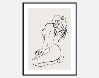 One Line Modern Girl Silhouette Line Art Print | Single Line Figure Drawing Art Print, Minimalist Line Art, Woman Line Art, Boho Art #LA27