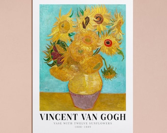 ゴッホの花瓶と12本のひまわり ヴィンテージ展示アートプリント