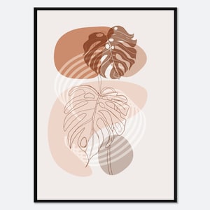 Modern Abstract Monstera Boho Leaves Art Print | Abstract Botanical Art, One Line Art, Boho Wall Art, Neutral Toned Art, Plants Art #BA02