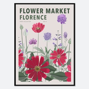 Flower Market Florence Colorful Botanical Art Print | Spring Flowers Print, Spring Floral Art Print, Flowers Print, Wildflowers Print #FM40