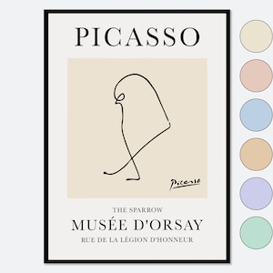 Pablo Picasso Sparrow Bird Sketch Line Drawing Art Print | Esquisse, Le Moineau, Museum Exhibition Vintage Poster, Animal Lithograph #PP42