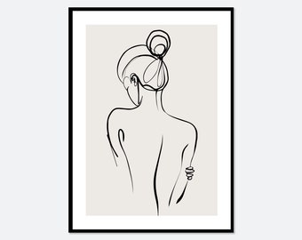 One Line Modern Girl Silhouette Line Art Print | Single Line Figure Drawing Art Print, Minimalist Line Art, Woman Line Art, Boho Art #LA16