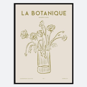 Impresión de arte mural con flores en un jarrón / Ilustración botánica contemporánea dibujada a mano, póster floral de estética moderna, flores de líneas minimalistas MA142