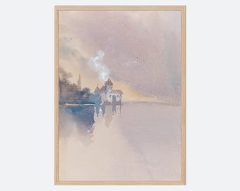 Hercules Brabazon Brabazon Castle on Lake Geneva Fine Art Print, Swiss Landscape Watercolor Poster, Vintage European Lakeside Decor VP542