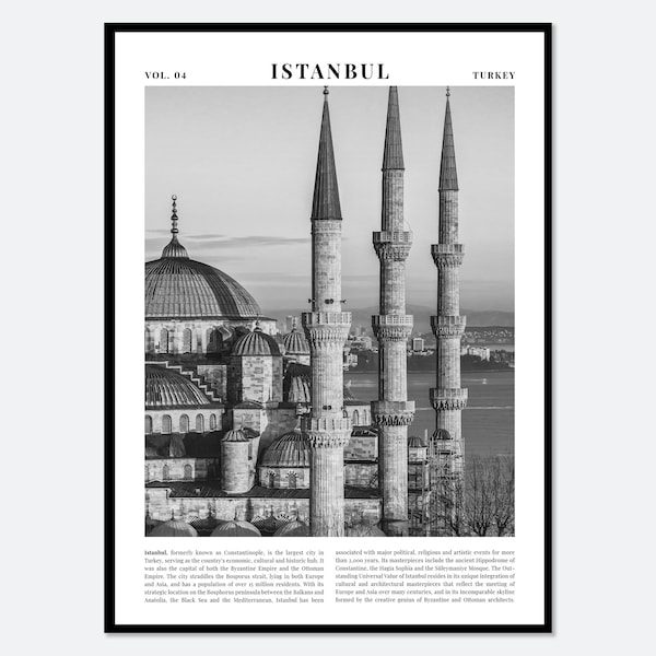 Istanbul Blue Mosque Turkey Black and White Photography Travel Art Print | Istanbul Poster, Istanbul Print, Turkey Travel Poster TP07