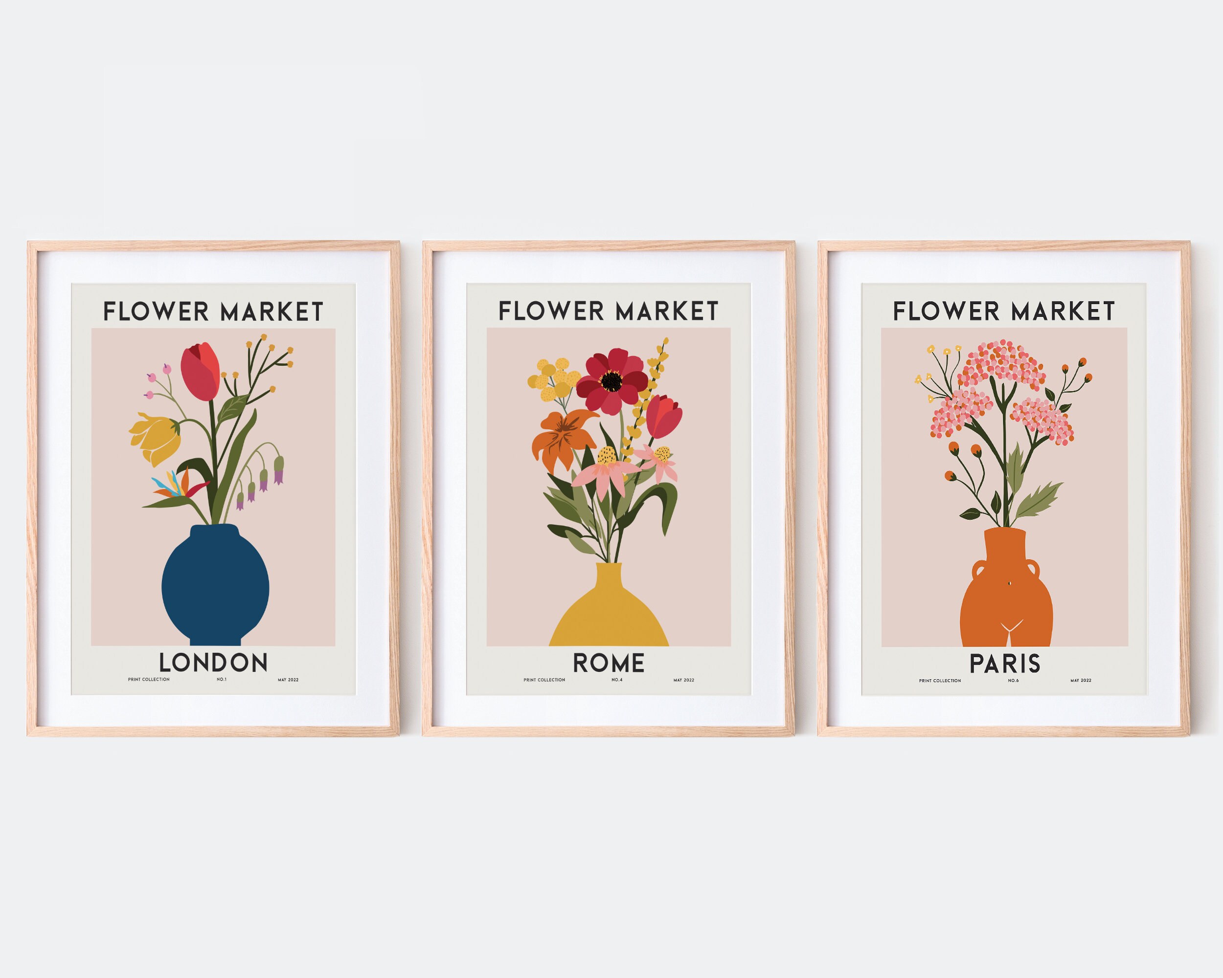 Flower Market Floral Set of 3 Colorful Botanical Art Prints - Etsy