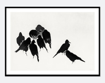 Crows by Watanabe Seitei Vintage Japanese Woodblock Poster Birds Wall Art Print | 渡辺省亭, Retro Japanese Asian Art Animal Wall Decor #JP45