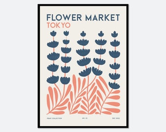 Flower Market Tokyo Colorful Abstract Botanical Flowers Art Print | Matisse Style Floral Wall Art Poster, Boho Nursery Print FM112