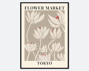 Bloemenmarkt Tokyo kleurrijke botanische kunstprint | Lentebloemen print, lente bloemenkunstprint, wilde bloemenprint, kleurrijke kunstprint#FM41