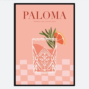 パロマ カクテル カラフル アルコール ドリンク バー カート ウォール アート プリント | クラシック カクテル、ミニマリスト 幾何学 ピンク キッチン デコレーション MA05