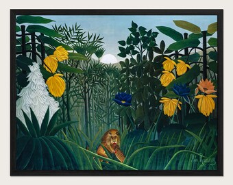 Henri Rousseau The Repast of the Lion Fine Art Print, Tropical Jungle Poster, Animals Painting, Vintage Botanical Decor Wall Art HR06B