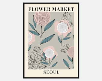 Flower Market Seoul Colorful Botanical Art Print | Spring Flowers Print, Spring Floral Art, Wildflowers Print, Colorful Art Print #FM64