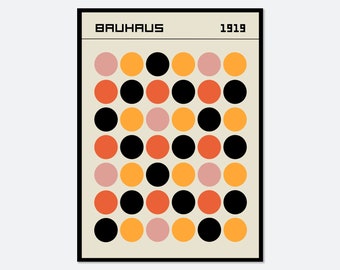 Póster de pared con círculos y lunares geométricos abstractos Bauhaus, impresión artística, estilo minimalista moderno de mediados de siglo, color rosa, naranja y negro, BH13