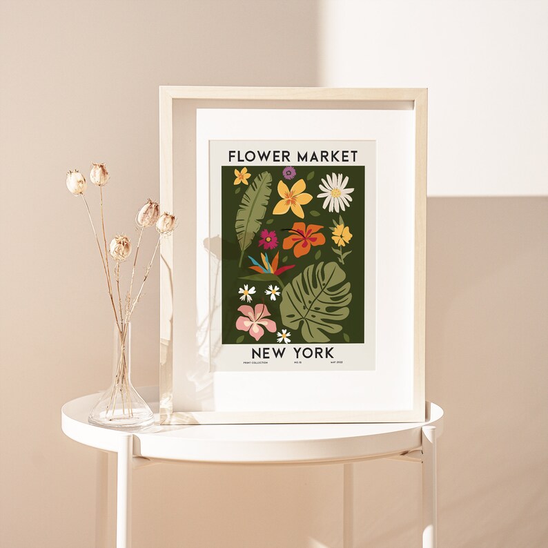 Bloemenmarkt New York kleurrijke botanische kunstprint Lentebloemen print, bloemenmuurkunst, bloemen planten poster, kleurrijke kunstprint FM83 afbeelding 7