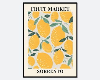 Art botanique de Sorrento citrons du marché aux fruits | Impression d'agrumes printaniers, art botanique printanier, marché aux fleurs, impression d'art colorée # FM65