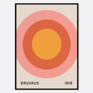 Impression d'art de cercles roses géométriques Bauhaus 1919 | Bauhaus Ausstellung Weimar, impression Bauhaus, affiche Bauhaus, impression géométrique du milieu du siècle BH42