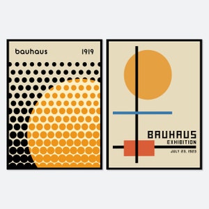 Set di 2 stampe artistiche Bauhaus con punti geometrici e forme a blocchi di colore / Stampa Bauhaus 1919, Poster Bauhaus di metà secolo, Parete galleria minimalista