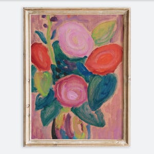Impresión artística de pared con un ramo de flores vintage en un jarrón, bodegón, pintura floral botánica rústica colorida, póster de estilo rústico antiguo VP390