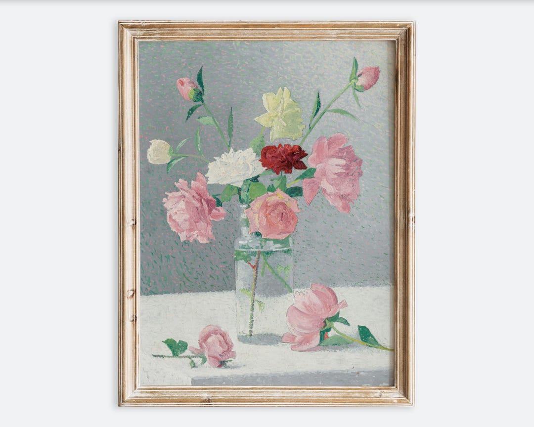 Vintage Rose Flower Bouquet Wall Art Print | Antique Floral Still Life ...