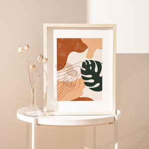 Modern Abstract Monstera Boho Leaves Art Print | Abstract Botanical Art, One Line Art, Boho Wall Art, Neutral Toned Art, Plants Art #BA08 image 7