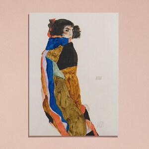 Egon Schiele Moa 1911 Portrait of Woman Vintage Poster Wall Art Print | Abstract Expressionist Colorful Antique Retro Painting, Famous Reproduction