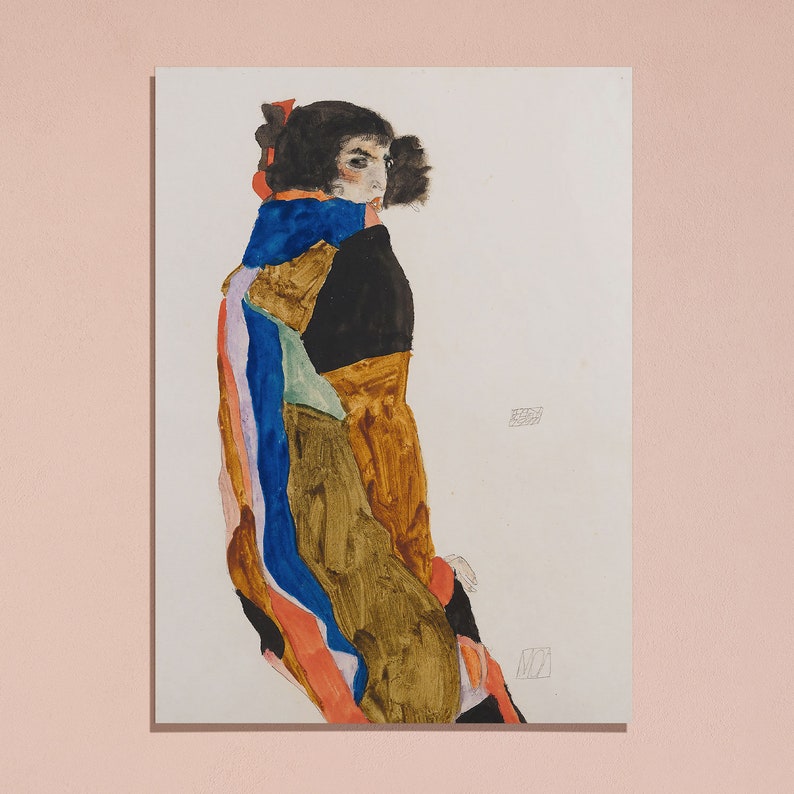 Egon Schiele Moa 1911 Portrait of Woman Vintage Poster Wall Art Print | Abstract Expressionist Colorful Antique Retro Painting, Famous Reproduction