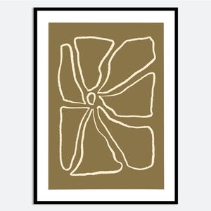 Impression d'art mural floral botanique abstrait marron | Dessin au trait minimaliste contemporain, affiche florale moderne dessinée à la main, décor neutre printanier MA121