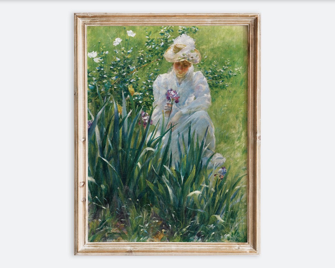 Vintage Woman Garden Wall Art Print | Antique Floral Portrait Poster ...