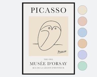 Pablo Picasso Búho Boceto Línea Dibujo Arte Impresión / Esquisse, La Chouette, Exposición del Museo Cartel Vintage, Litografía Animal Print #PP10