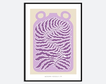 Abstract Pink Vase Purple Flowers Wall Art Print | Contemporary Floral Illustration, Modern Aesthetic Poster, Colorful Botanical Art FM162