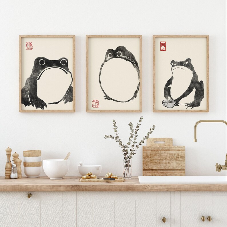 Japanese Frog Matsumoto Hoji Toad Set of 3 Woodblock Art Print | Japanese Art, Japanese Poster, Matsumoto Hoji 松本奉時 Frog Exhibition Poster