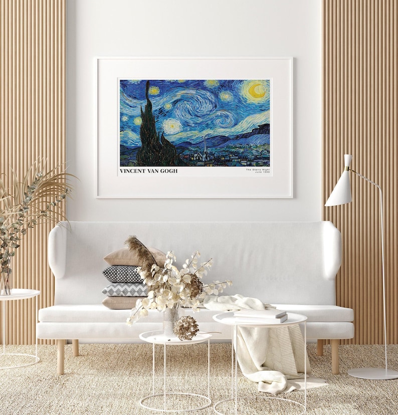 Van Gogh The Starry Night 1889 Vintage Poster Art Print | Colorful Print, Vincent Van Gogh Print, Van Gogh Art, MoMA Exhibition Poster