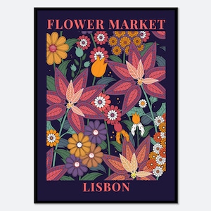 Flower Market Lisbon Colorful Botanical Art Print | Spring Flowers Print, Spring Floral Art Print, Flowers Print, Wildflowers Print #FM47