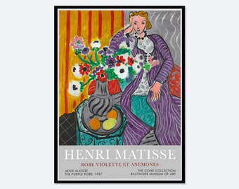 アンリ・マティス展ポスター - 紫色のローブとアネモネ - 静物画