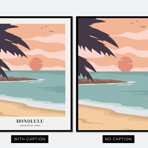 Waikiki Beach Honolulu Hawaii Colorful Boho Art Print | Abstract Landscape Illustration, Coastal Beach Print, Tropical Travel Poster #TA11 image 2
