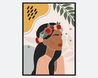 Boho Eclectic Portrait of Woman Flowers Colorful Art Print | Boho Art Print, Abstract Woman Art, Fashion Illustration, Botanical Art #FA13