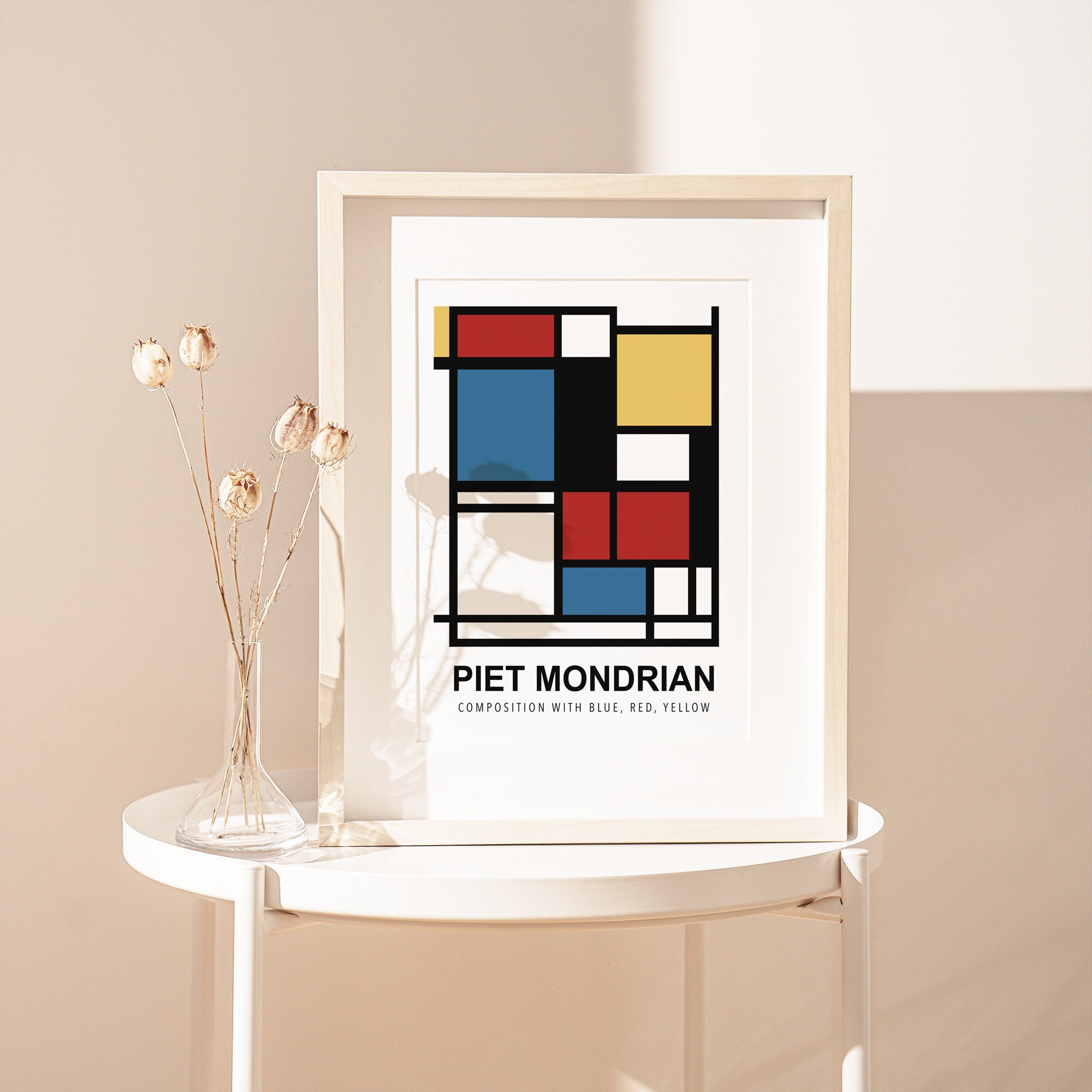 Piet Mondrian Remastered Composition Blue Red Yellow Abstract Wall Art ...