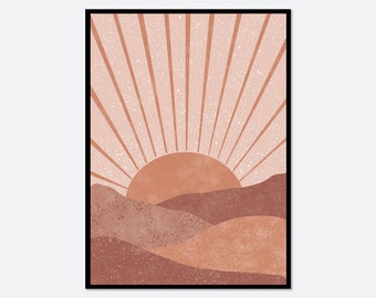 Mid Century Modern Abstract Sun Rays Art Print | Bursting Sun Rays Art, Terracotta Art, Sunburst Art, Sunrise Art Print, Boho Wall Art #AL11