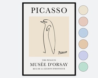 Pablo Picasso Penguin Sketch Line Drawing Art Print | Esquisse Le Pingouin, Museum Exhibition Vintage Poster, Animal Print Serigraph #PP12