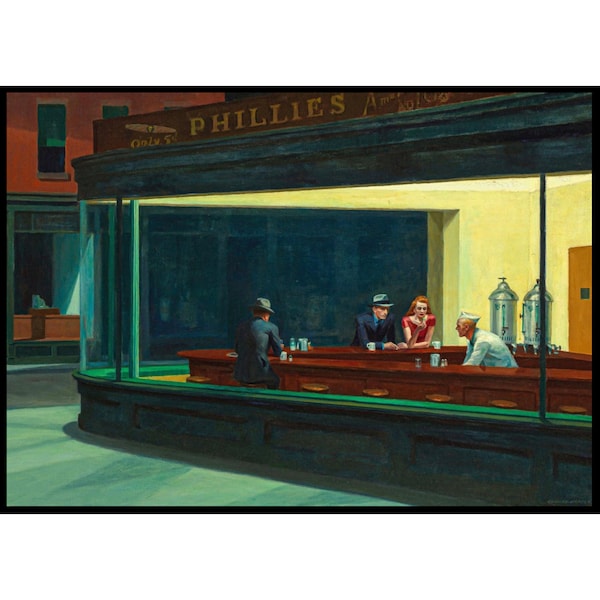 Impression d'art Edward Hopper, affiche d'Edward Hopper, peinture Nighthawks de 1942, affiche vintage, affiche d'exposition de musée, tableau célèbre EH01