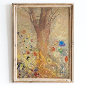 European Vintage Portrait with Flowers and Tree Art Print, Vintage Oil Painting, Colorful Vintage Poster, Odilon Redon, The Buddha 1904 OR11