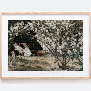 European Vintage Rose Garden Art Print, Rustic Vintage Oil Painting, Neutral French Garden Antique Poster, Peder Severin Krøyer Roses