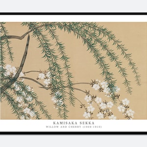 Kamisaka Sekka Willow and Cherry Vintage Japanese Woodblock Poster Art Print | 神坂雪佳, Retro Japanese Wall Art, Asian Antique Landscape #JP36